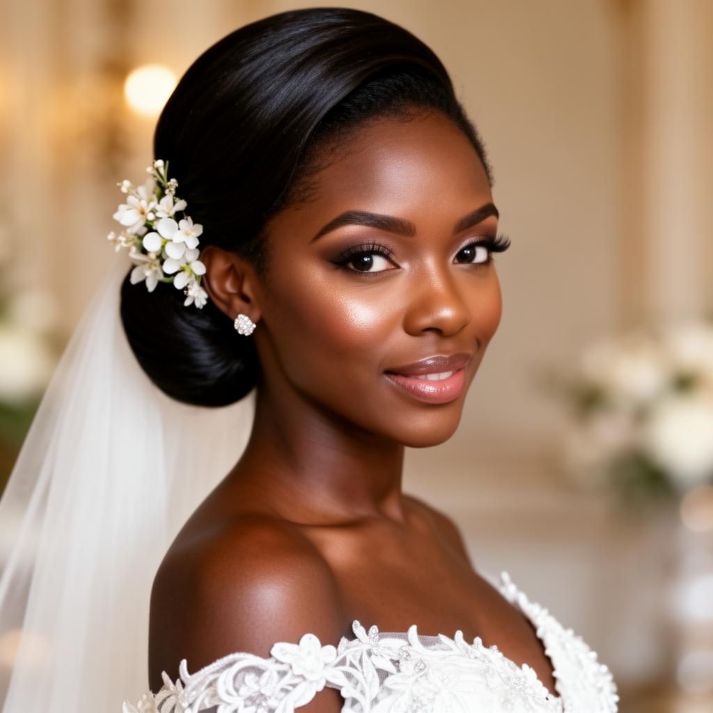 Bridal updo on a Black bride