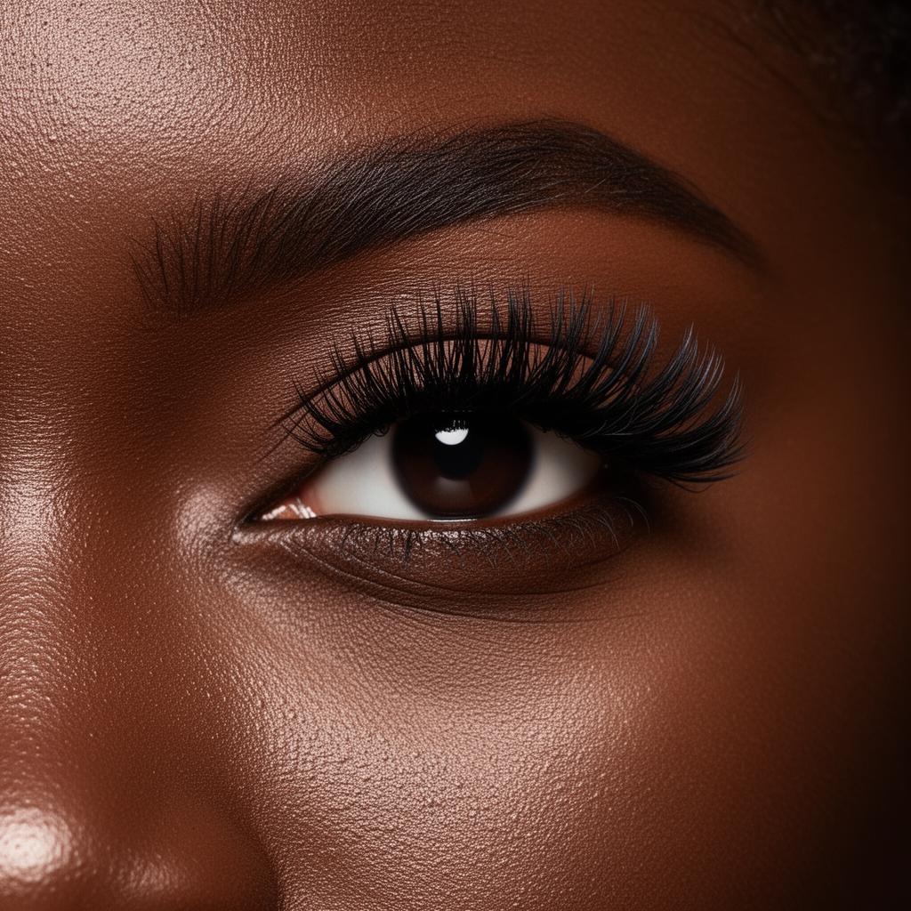 Hybrid lashes close-up on a Black woman
