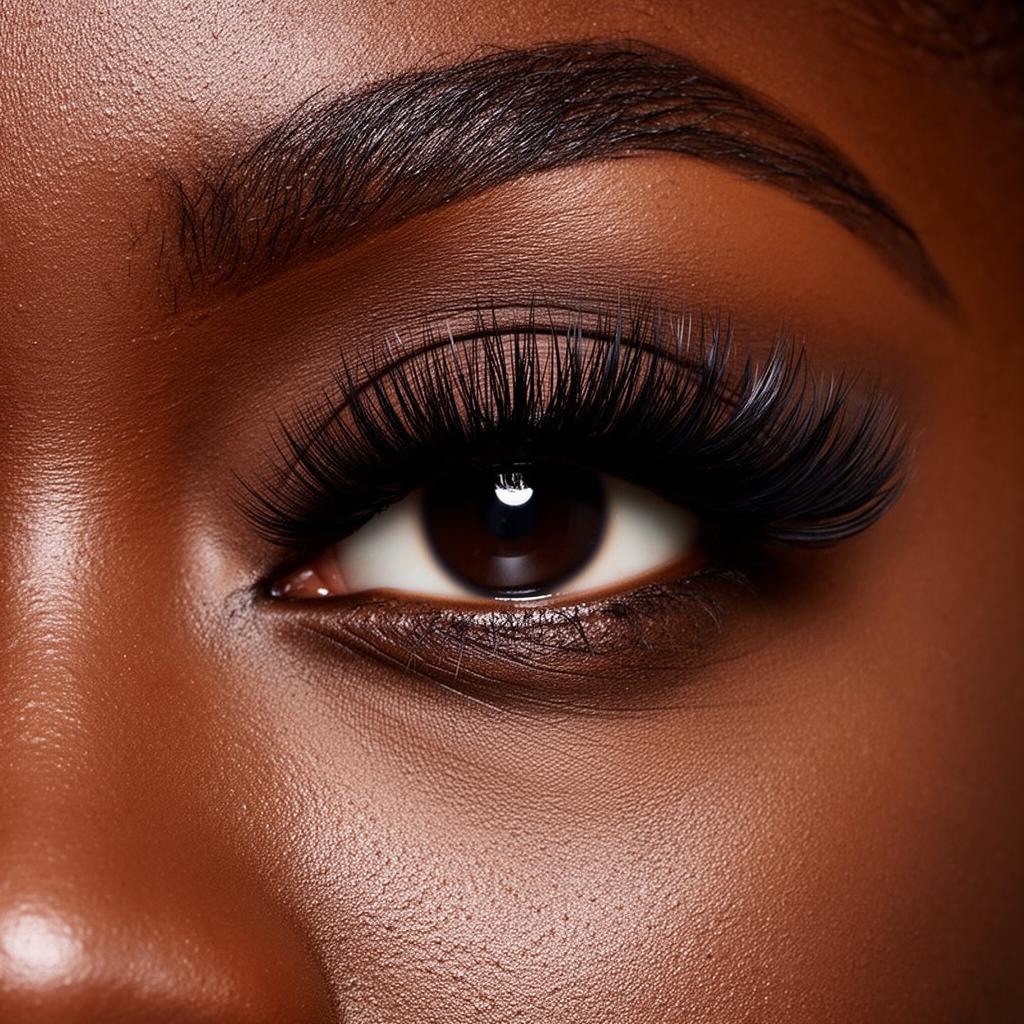 Mega volume lashes close-up on a Black woman
