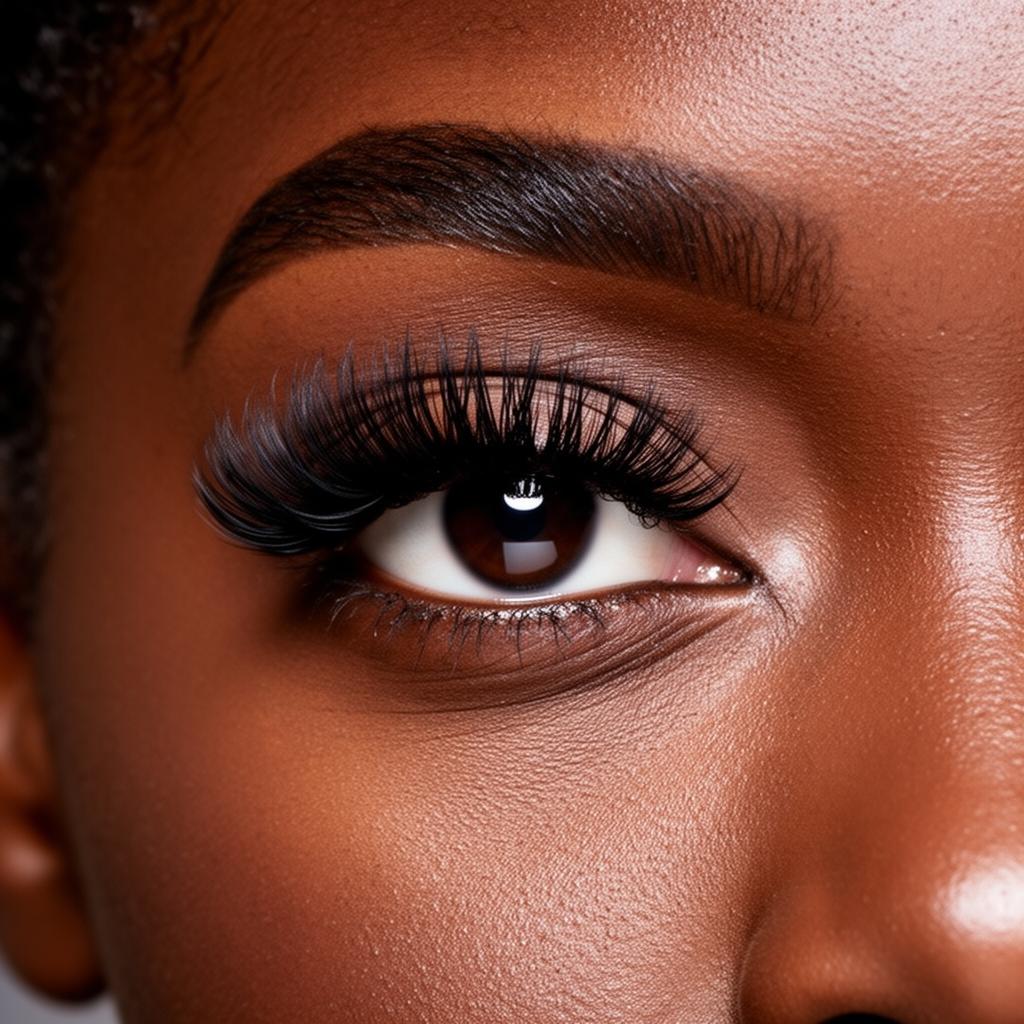 Volume lashes close-up on a Black woman