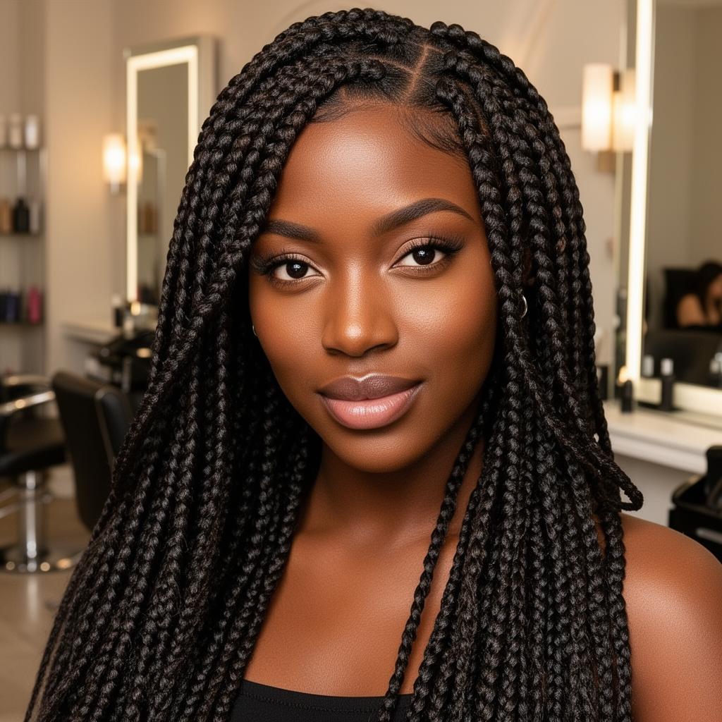 Knotless braids on a Black woman