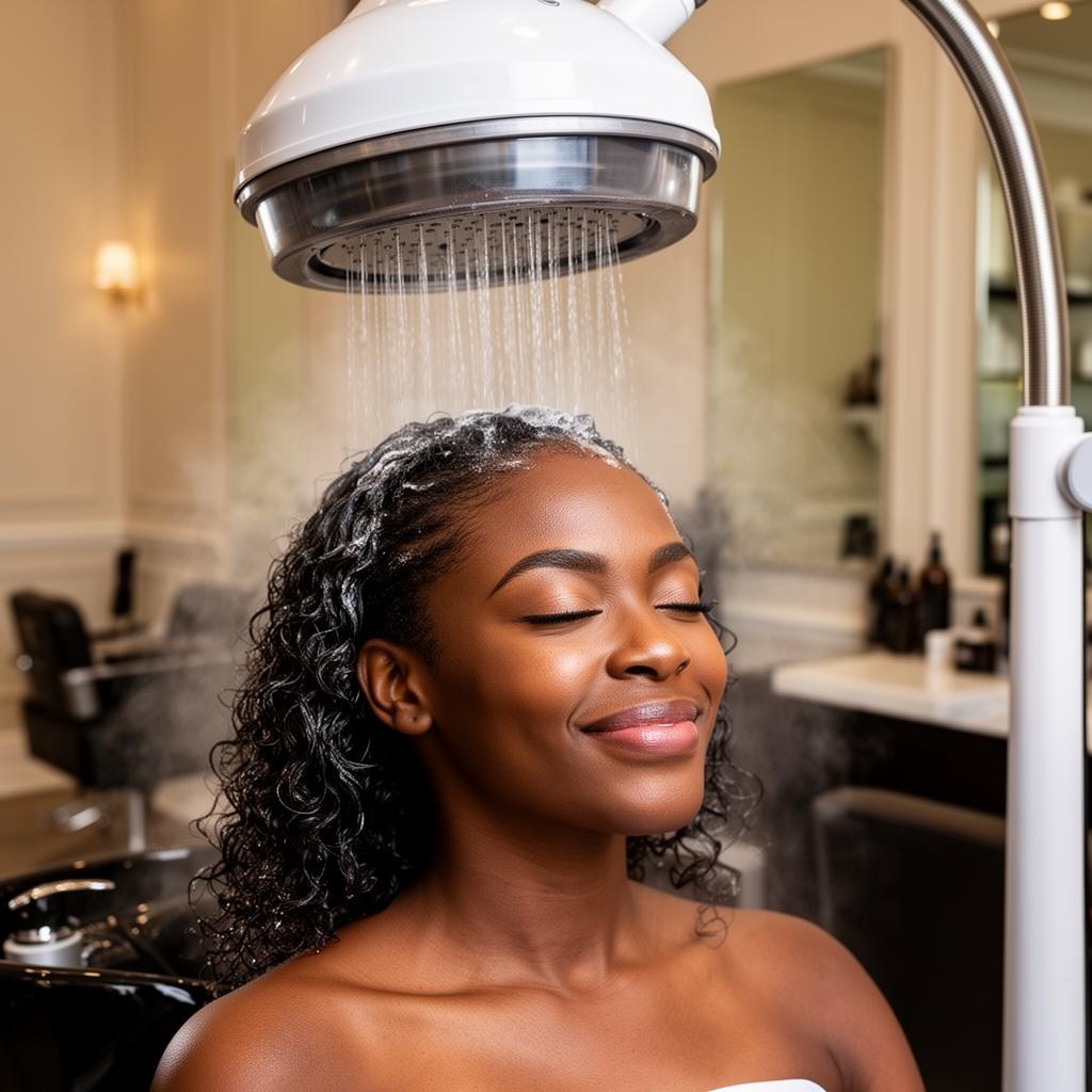 Steam treatment on a Black woman