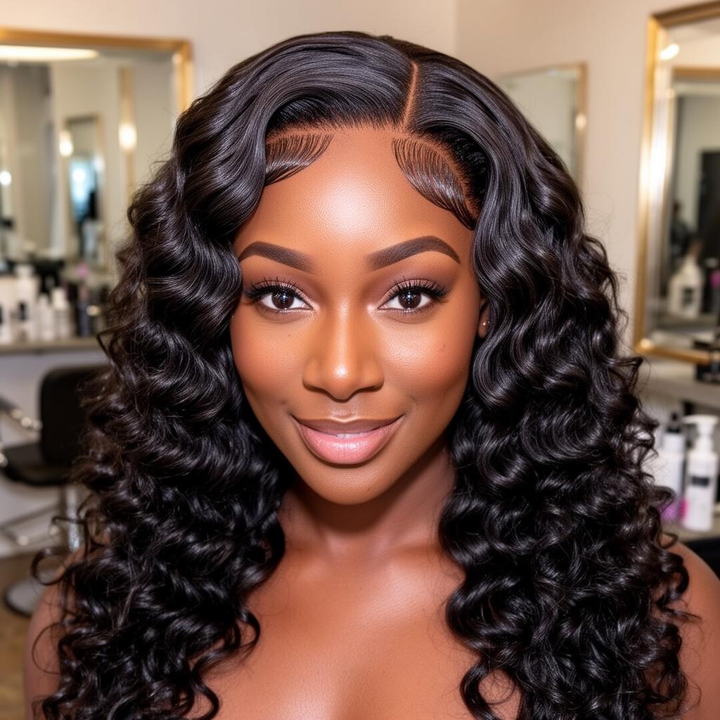 Leave-out weave on a Black woman