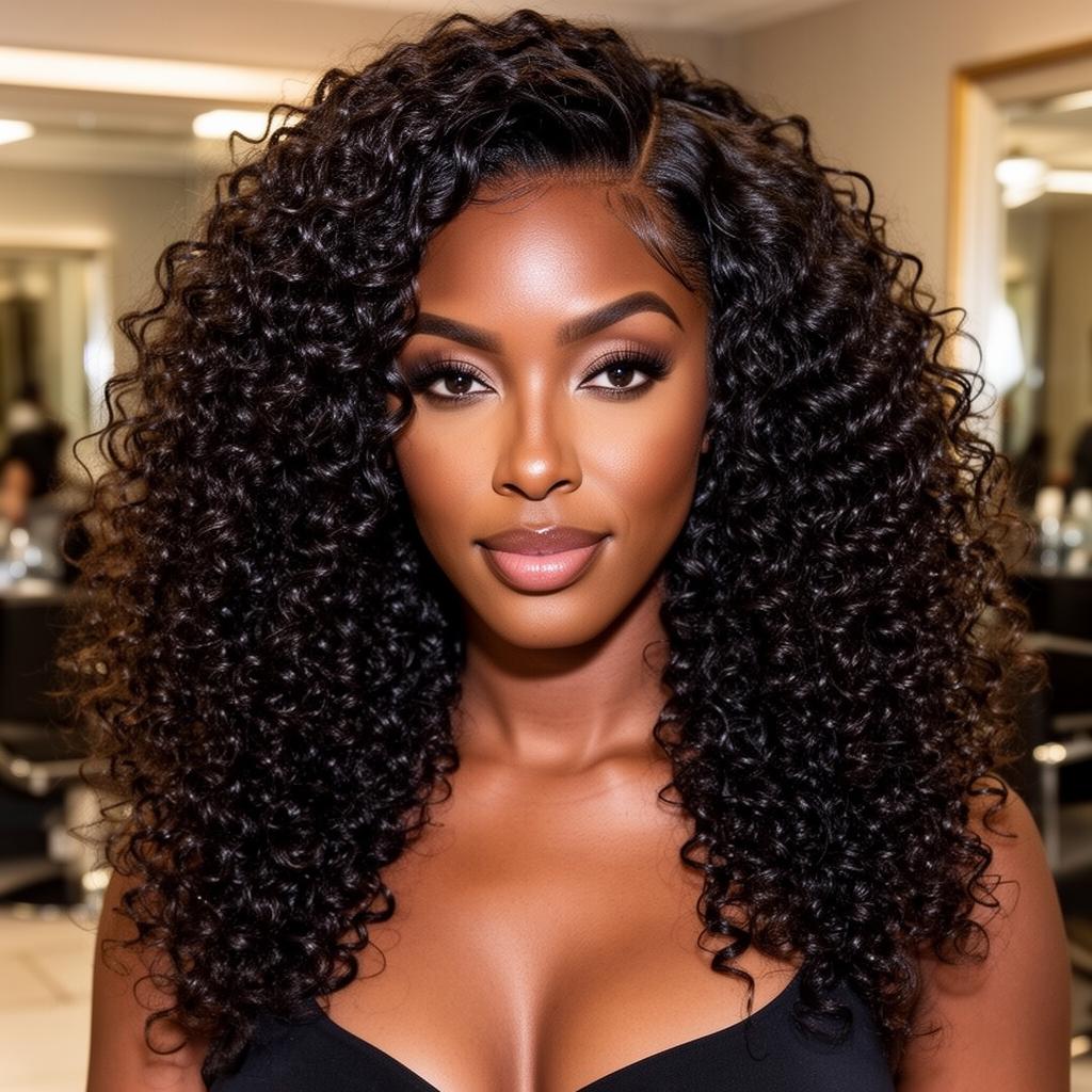 Revamped curly wig on a beautiful Black woman